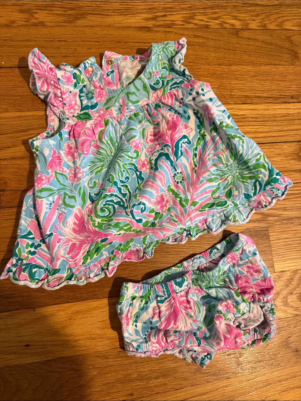 Lilly Pulitzer Pink Green Blue Floral Ruffle Diaper Cover
